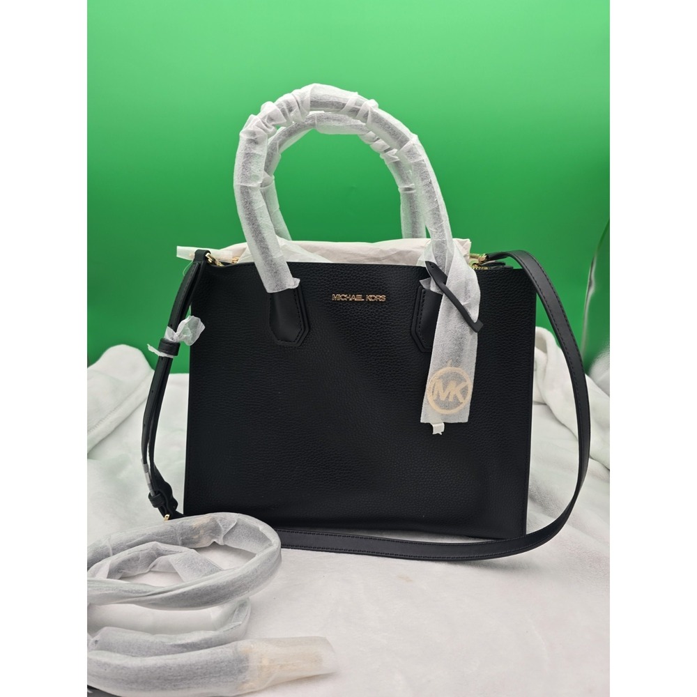 Michael‎ Kors Mercer Med Pebble Leather Messenger Crossbody Bag Black MSRP 448